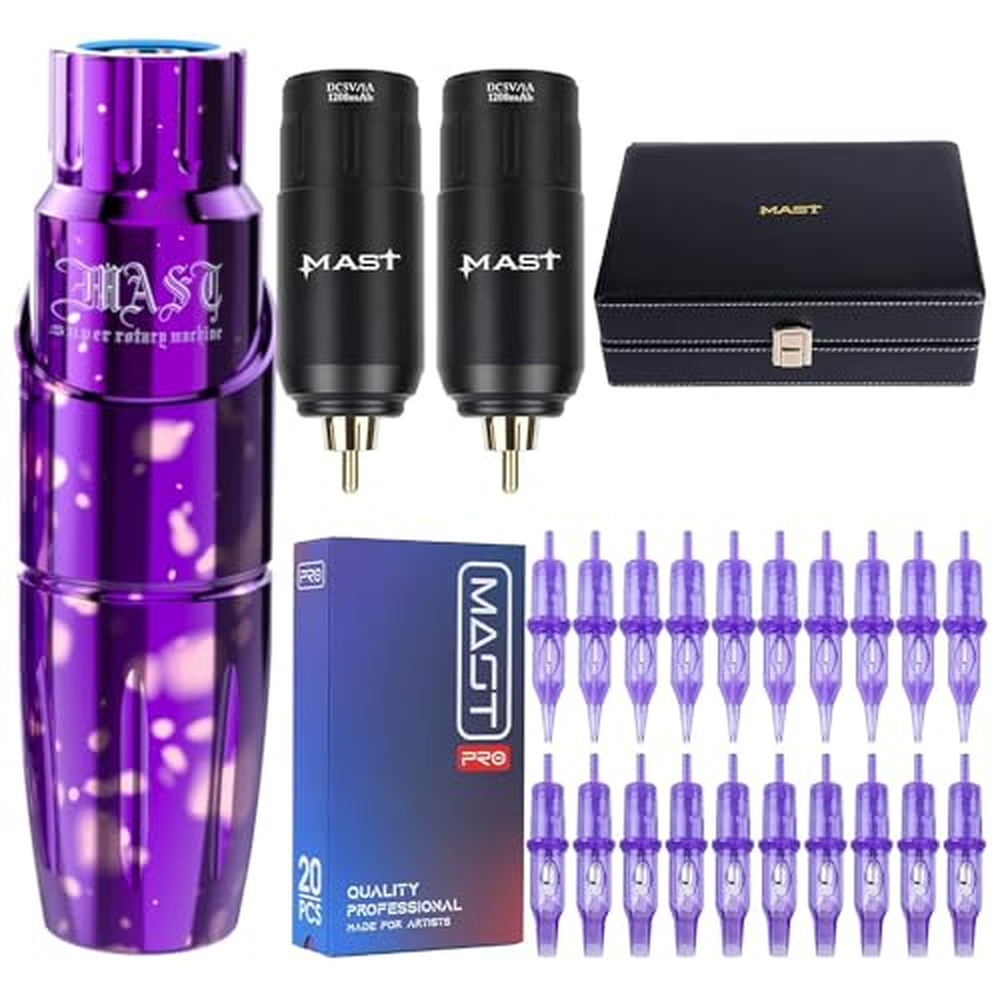 Mast Tattoo Maschine Set Wireless Maschine Pen Kit Tetovací pero s 2 bezdrátovými bateriemi Napájecí zdroj RCA Jack Tetovací jeh